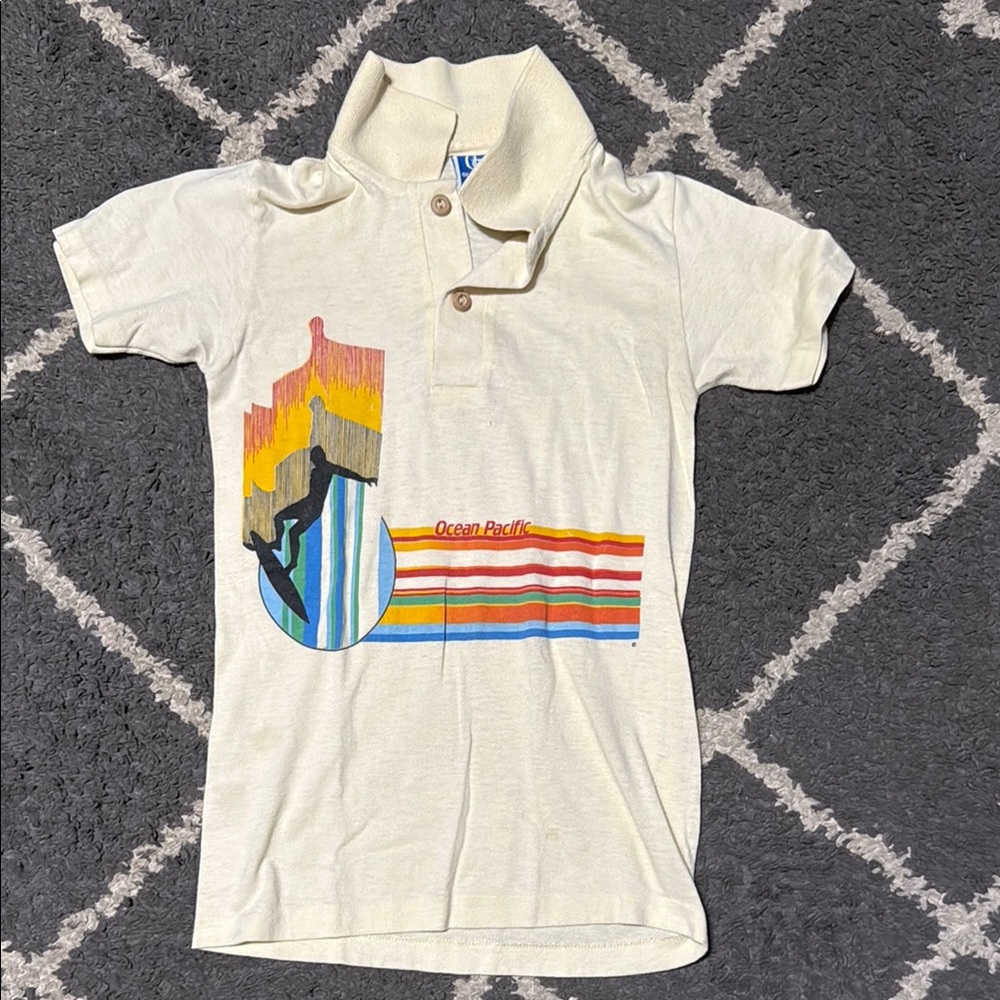Vintage ‘80’s OP Kids Cream Graphic Polo Shirt